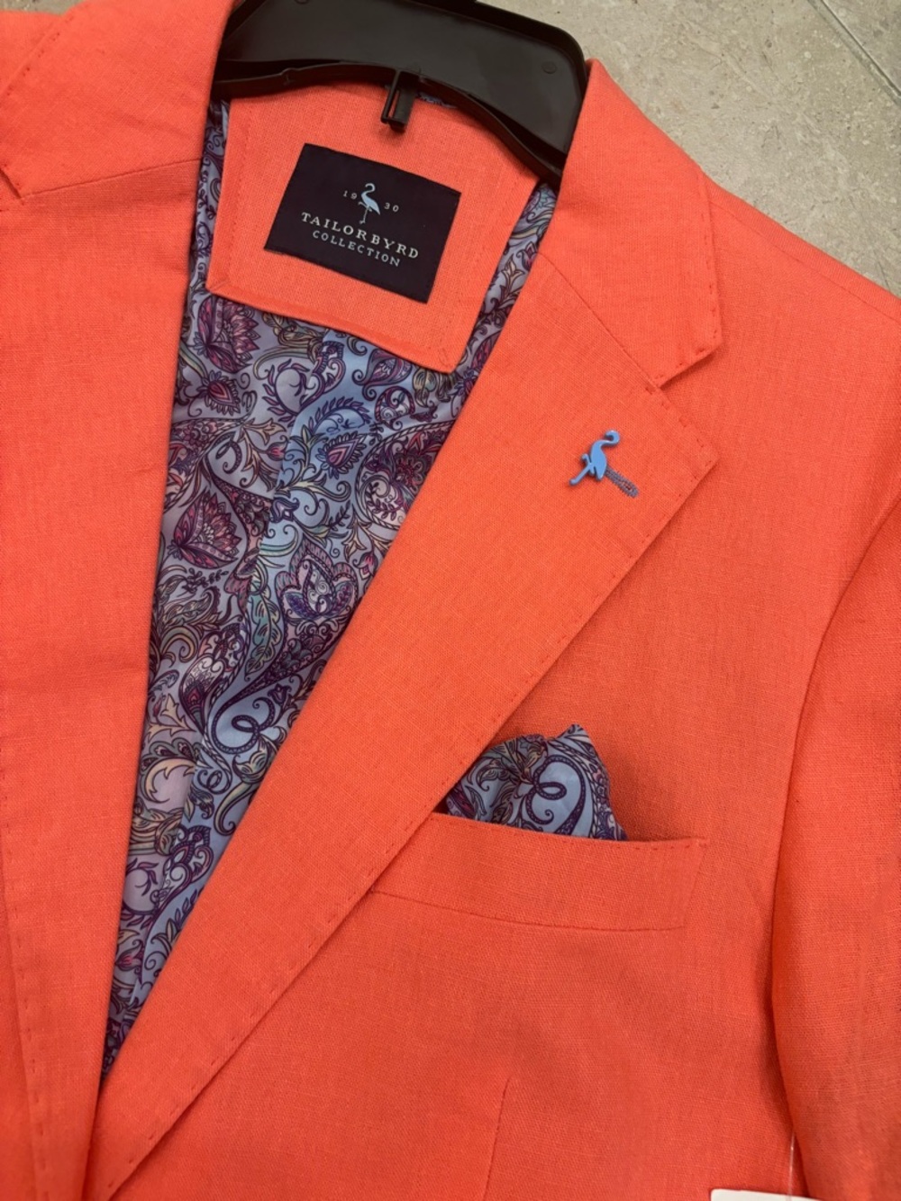 Tailorbyrd Orange Linen Sport Coat with Paisley Lining